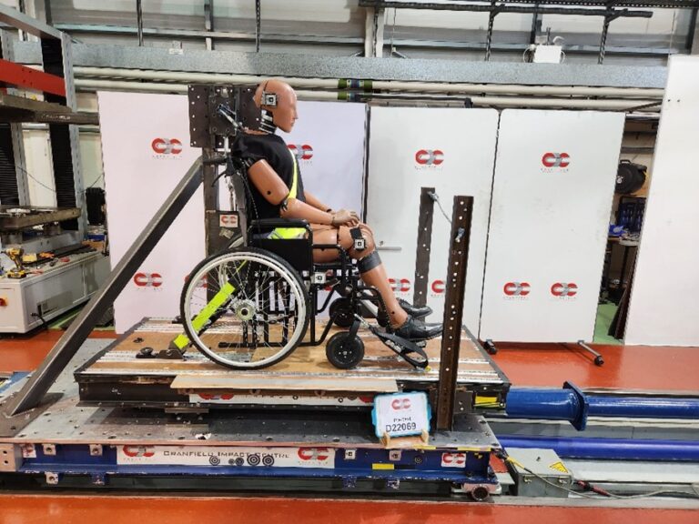 Wheelchair being prepared for crash testing